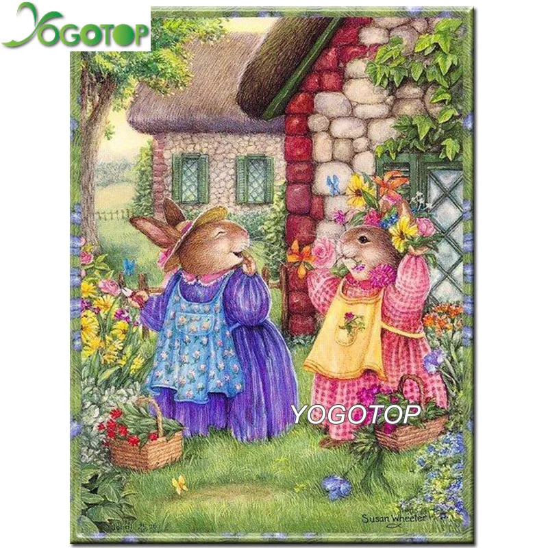 

full square round drill 5d diy diamond painting cartoon happy rabbit mozaik embroidery cross stitch craft kit YY2598