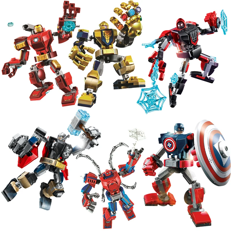 

Avengers Superhero Iron Man Spider-Man Thanos Mecha Captain America Thor Figures Building Blocks Classic Movie Model Bricks Toys