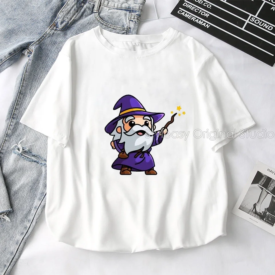 Летняя женская футболка с буквенным принтом Kawaii Magician в трендовом стиле круглым