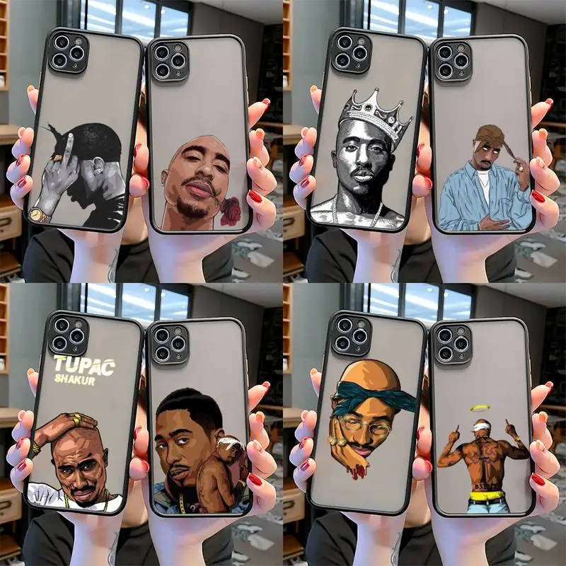 

Rapper 2pac singer Tupac Black Matte Silicone Case For iphone12 11 Pro Max X XS Max XR 7 8 Plus Shockproof Skin Feel Back Cover