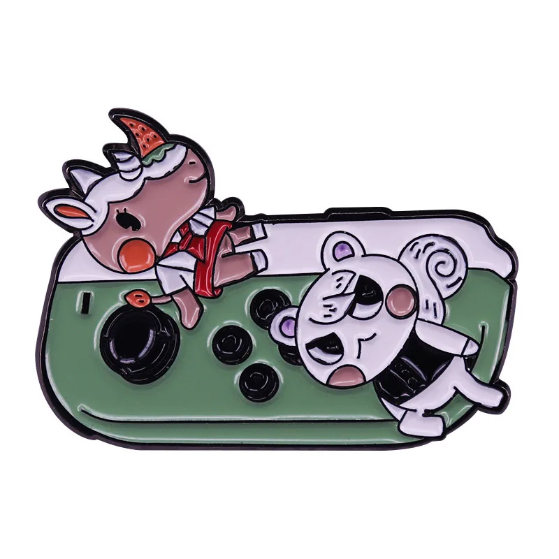 

Animal Crossing Rhino Strawberry and Squirrel Xiaorun Soft Enamel Pin New Horizons Fashion Cartoon Brooch Game Fans Jewelry Gift