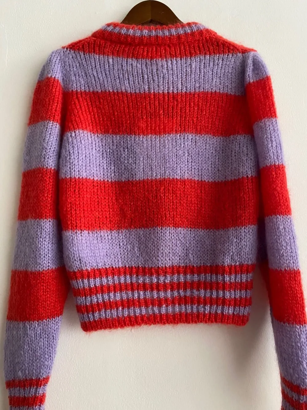 

Mohair blend women Striped sweater Long Sleeve Single Breasted lady Knitted Cardigans autumn winter new