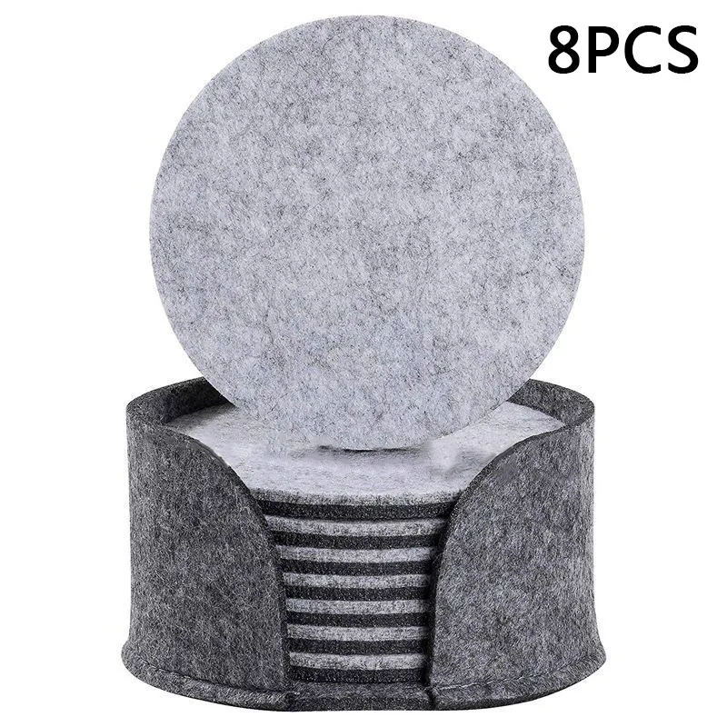 

Drink Coasters For Table Decoration 8Pcs Round Cup Mat Felt Pad Tool With Holder Coaster Set Felt Drink Coasters