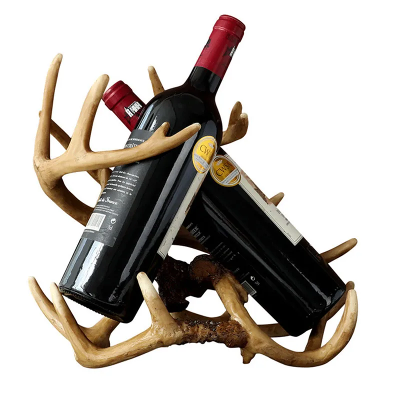 

European Vintage Deer Horn Statue Resin Antlers Wine Rack Home Decoration Accessories Modern Cabinet Decorative Ornament