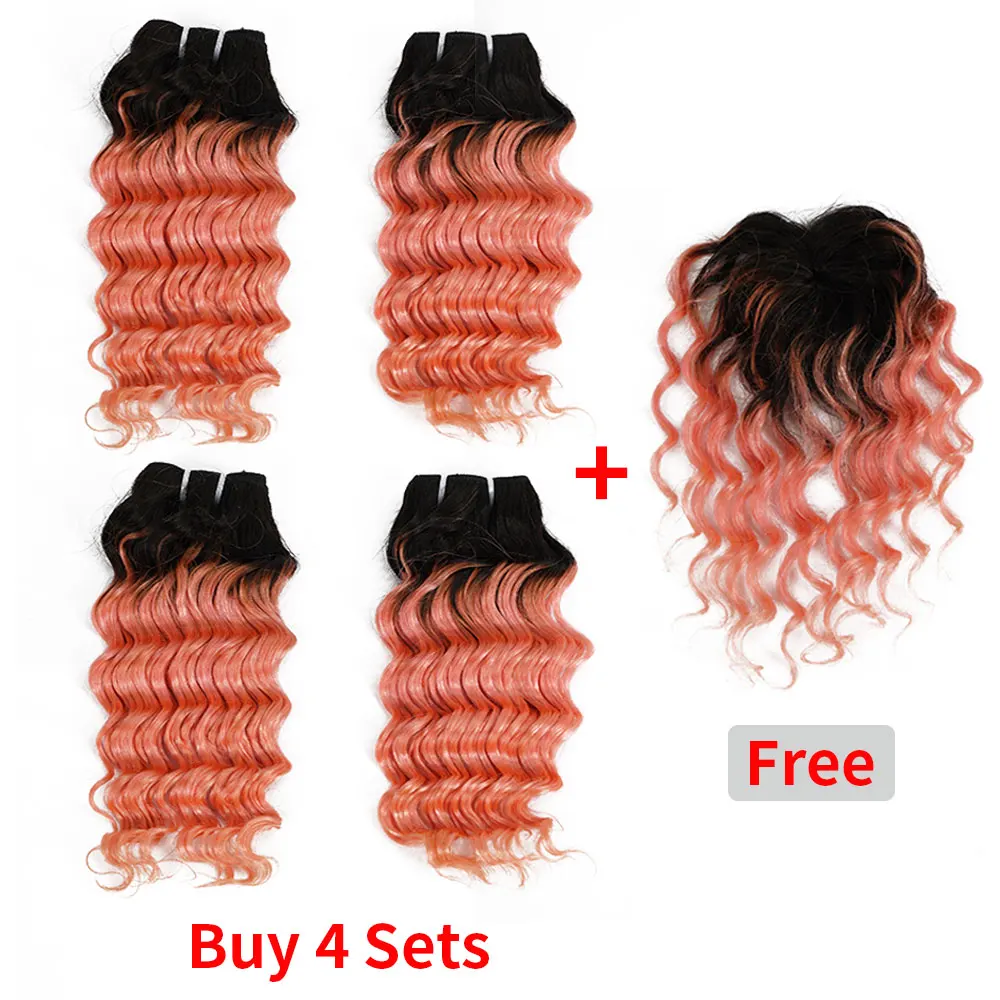 

2021 Ombre Pink Grey Human Curly Hair Weave Bundles Brazilian Deep Curly Bundles 50G Short Bouncy Hair
