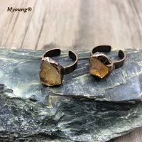 raw citrines antique copper gems stone rings fashion natural crystal quartz adjustable band bohemian for women jewelry my210405