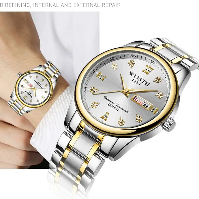 

Casual Fashion Men's Calendar Full Steel Watch Luxury Waterproof Business Men Clock Luminous Quartz WLISTH Wristwatches Relogio