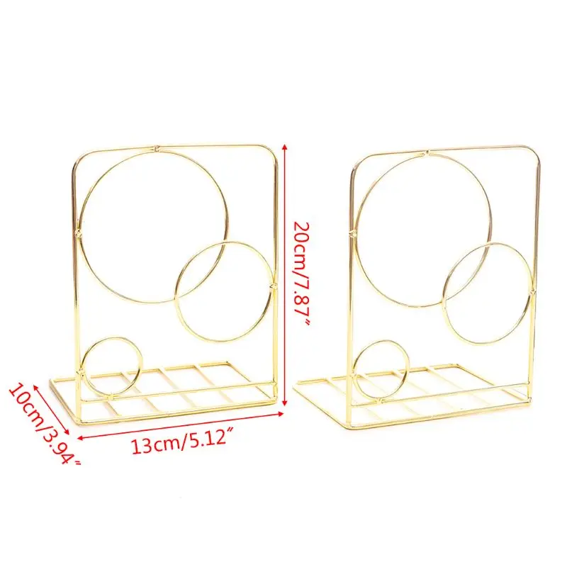 

2pcs Round Circle Metal Desktop Bookends Book Ends Support Stand Holder Shelf Bookrack Organizer School Office Supplies