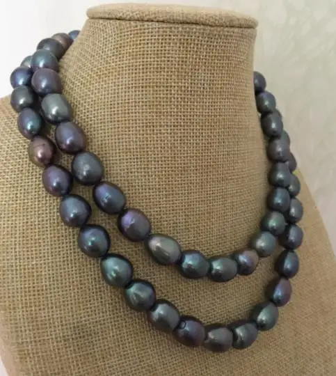 

12-13mm Tahitian baroque black green pearl necklace 18"