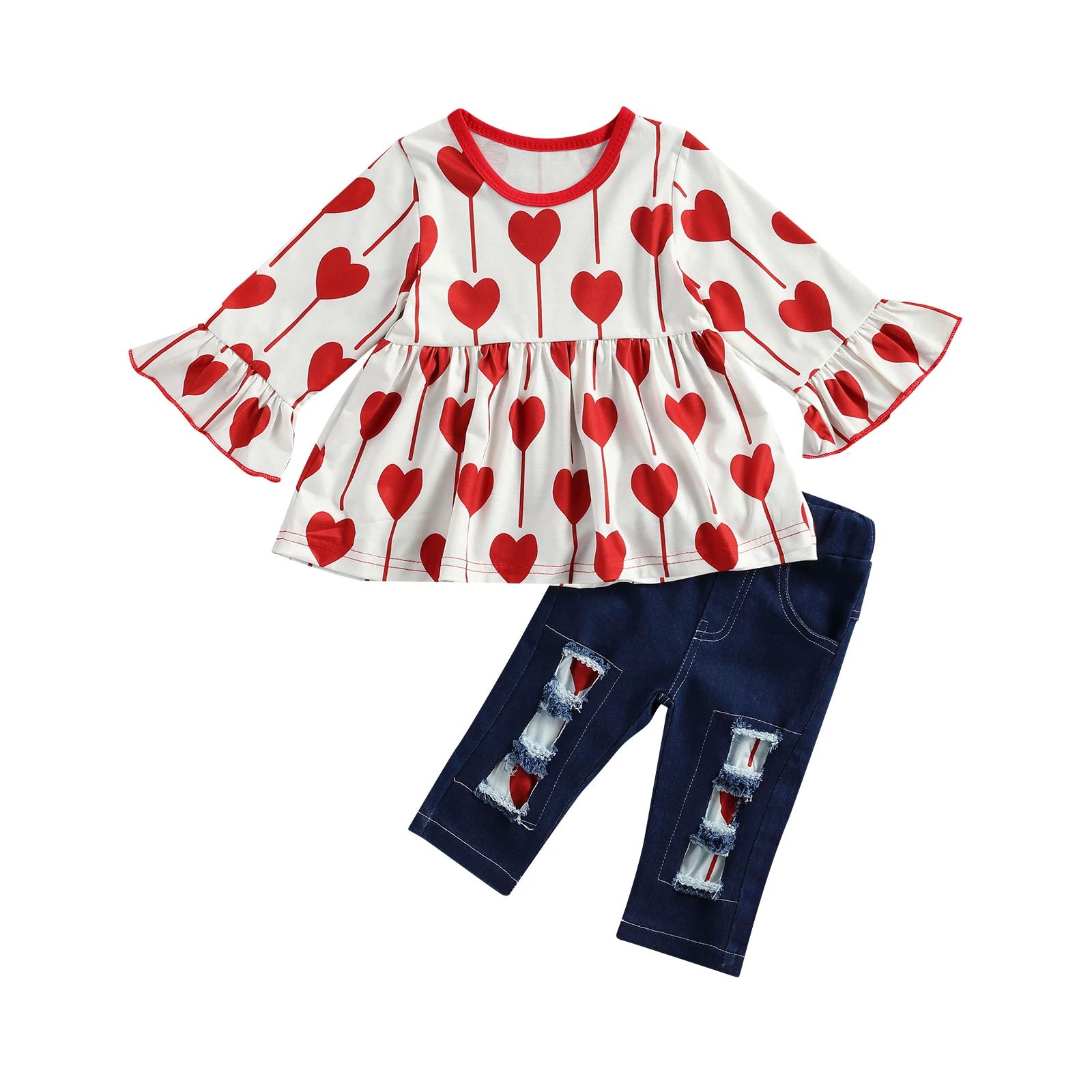 

Toddler Baby Love Pattern Printing Three-pieces Set, Infant Girl's Long Sleeve Tops + Long Pants + Headband Set