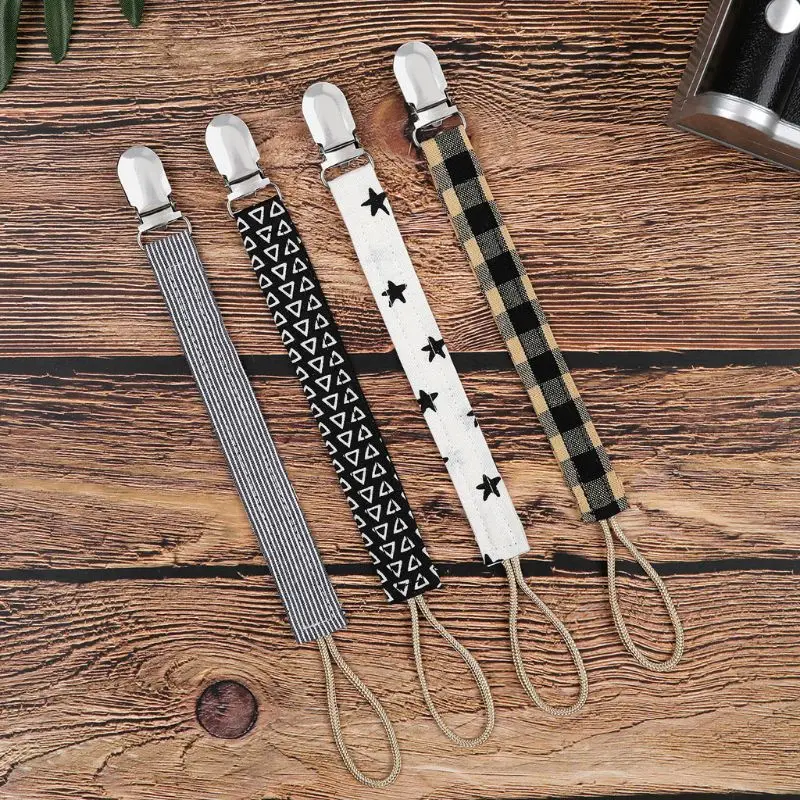 

4 Pack Baby Pacifier Clip Chain Cotton Holder Pacifier Soother Clips Leash Belt Nipple Holder For Infant Feeding