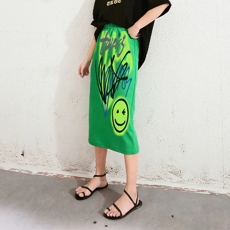 Женская трикотажная повседневная юбка ELFSACK зеленая смешная черная с высокой