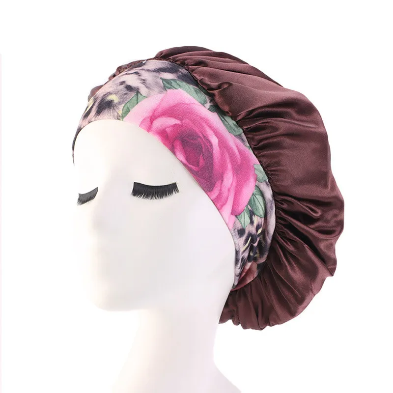 

Women Satin Night Beauty Salon Sleep Cap Cover Hair Bonnet Hat Silk Head Wide Elastic Band for Curly Springy Hair Chemo Cap