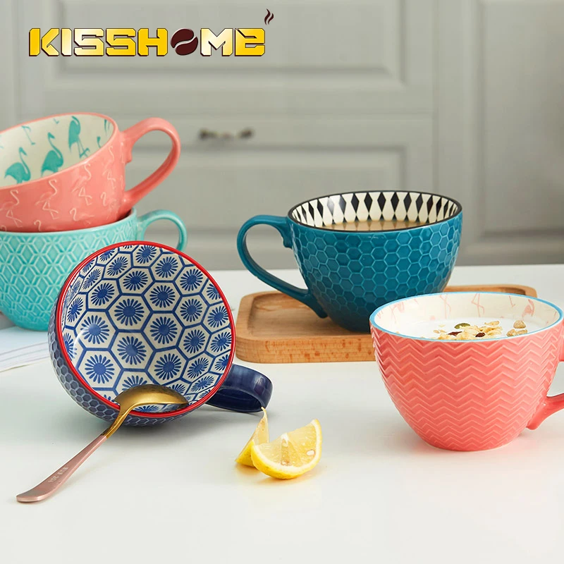 Creative ceramic cup Nordic style Mug Cup large capacity relief European coffee breakfast milk | Дом и сад