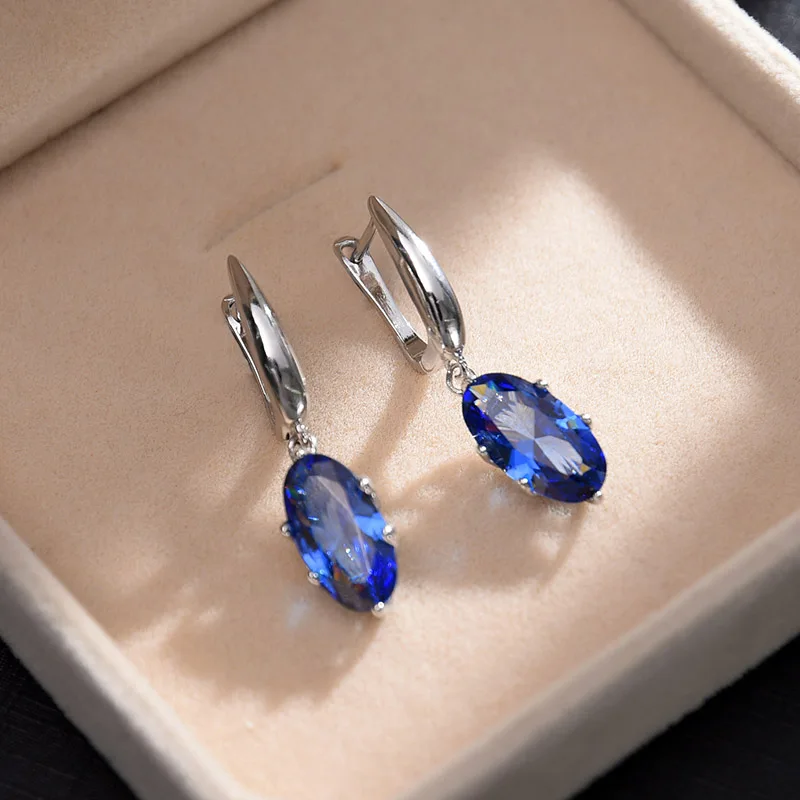 blue silver MAIKALE, трендовые серьги-гвоздики для женщин, винтажная Капля воды, небесно-голубые серьги для свадебной вечеринки, кубический цирконий, Золотое ювелирное изделие для девочек - Окраска металла: blue silver