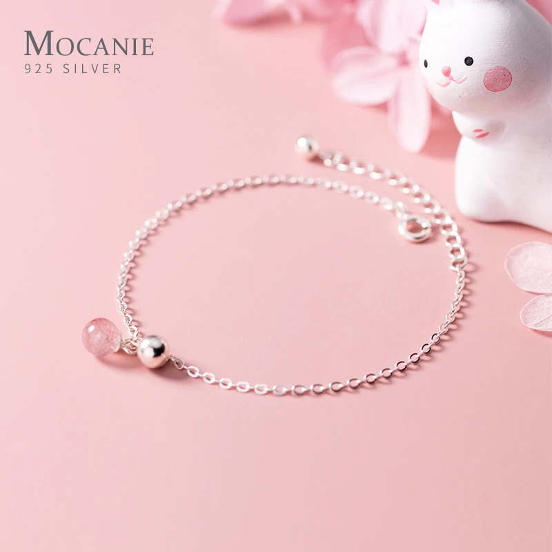 

Mocanie Authentic 925 Sterling Silver Pink & Gray Crystal Little Ball Bracelet for Women Adjustable Link Chain Fine Jewelry Gift
