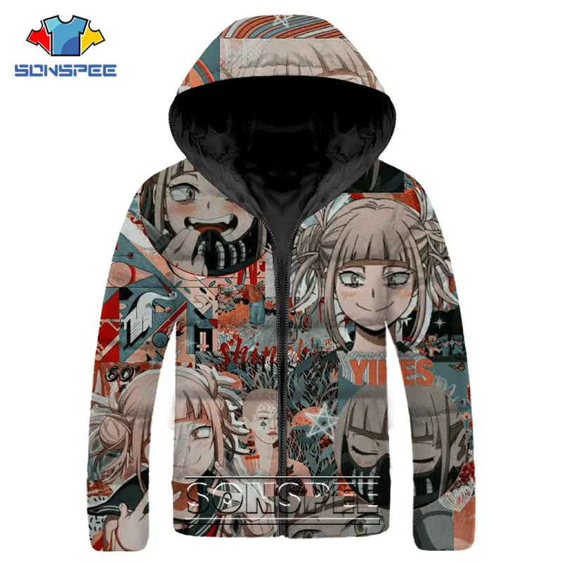 SONSPEE Japan Hot Anime My Hero Academia Parkas 3D Print Todoroki Shoto Hip Hop Down Jacket Winter Men Women Keep Warm Coats