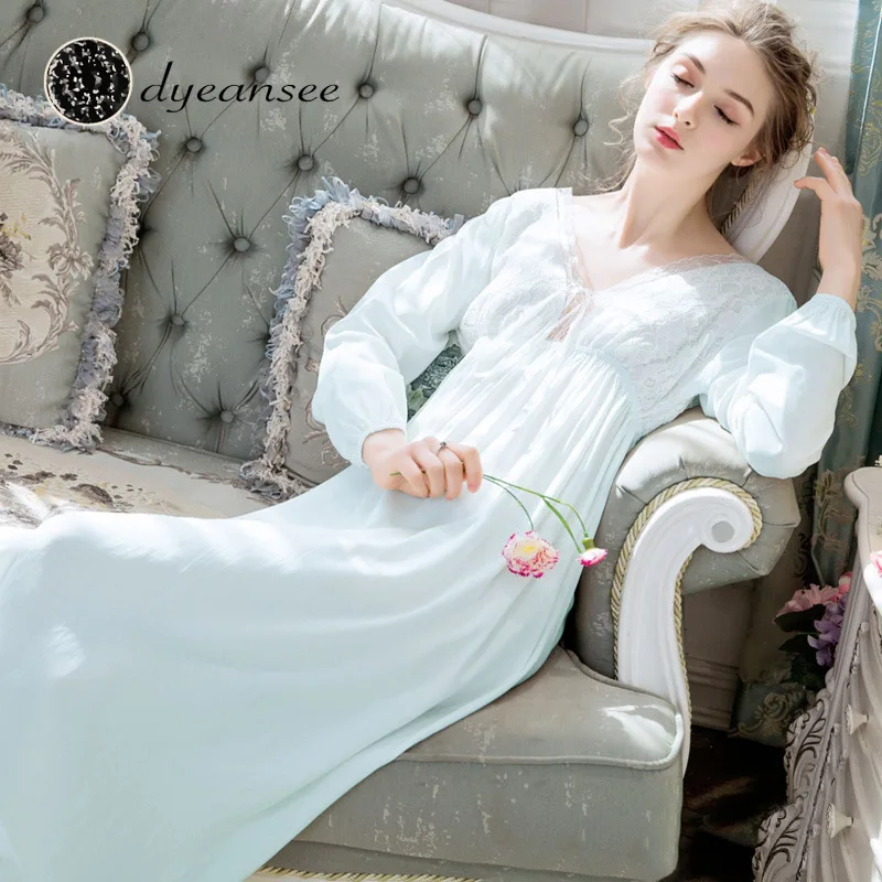 Dyeansee винтажная белая длинная ночная рубашка женские ночные платья домашняя