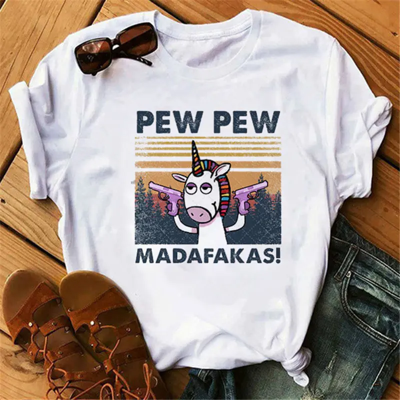 Женская футболка с принтом Pew Madafakas Ретро коротким рукавом в стиле Харадзюку
