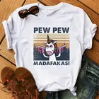 Женская футболка с принтом Pew Madafakas, Ретро футболка с коротким рукавом в стиле Харадзюку с изображением кота гангстера и пистолета