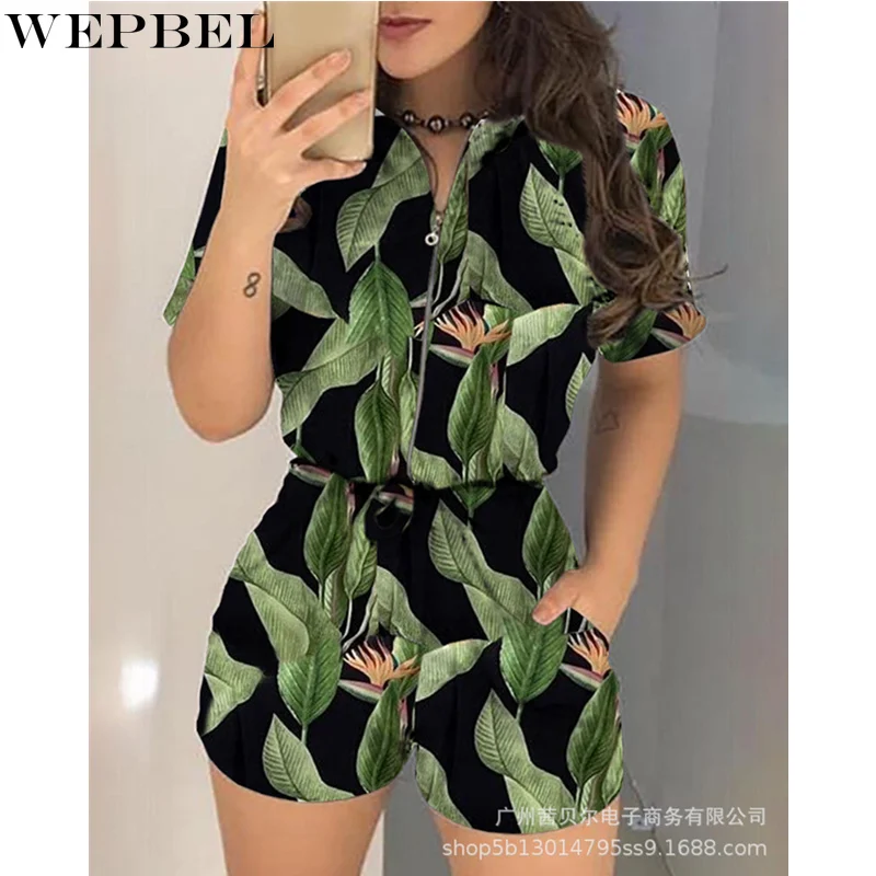 

Женский элегантный летний костюм WEPBEL с принтом, Женские сексуальные шорты для отпуска на молнии с коротким рукавом