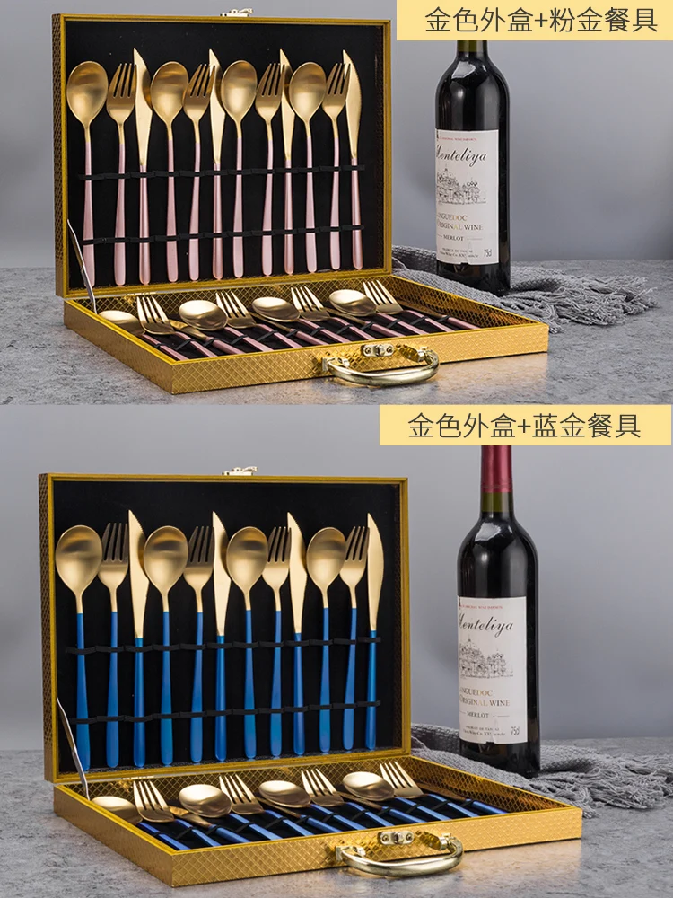 24 шт. нож для стейка и набор вилок столовые приборы Роскошная ложка из розового