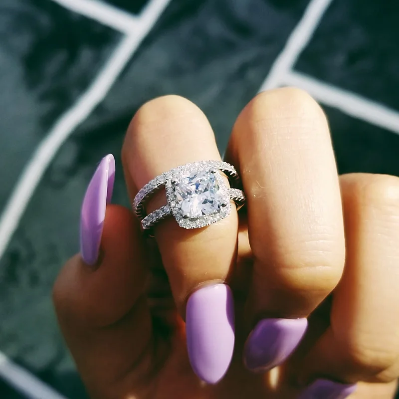 Рождественские настоящие 925 Серебряное кольцо набор Обручение O палец Свадебные