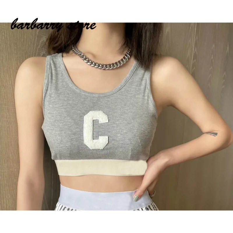 

2021 роскошный брендовый Модный женский топ без рукавов с принтом и надписью, пикантный Тонкий Топ на бретельках с низким воротником, универс...