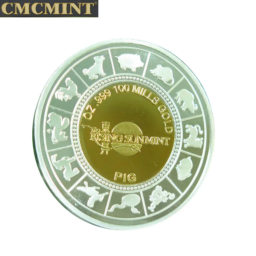 C18 посеребренные слитки 1 унция 999 Золотая мята год свиньи коллекция сувениров