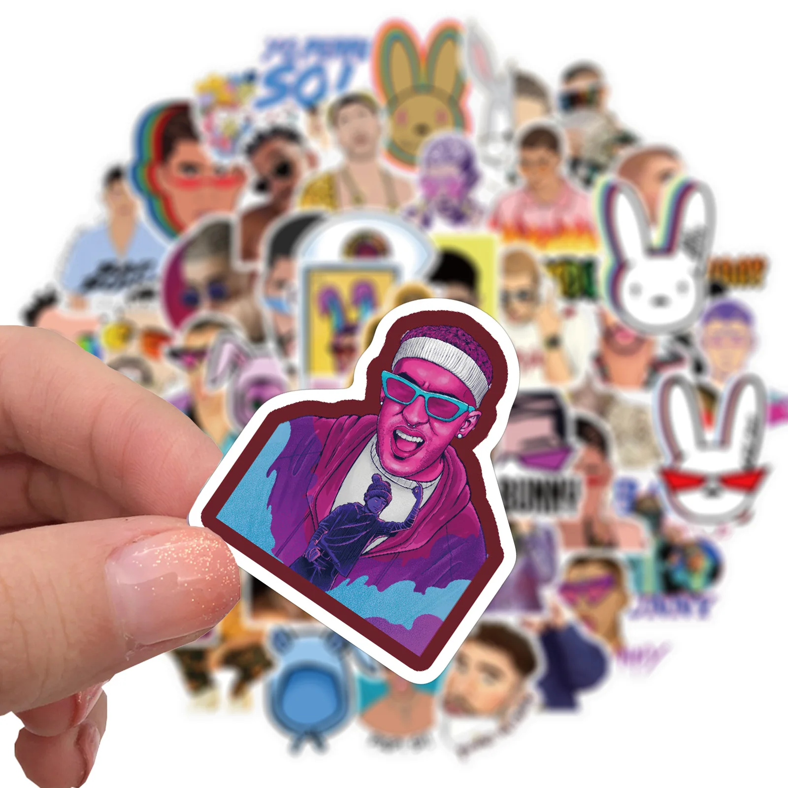 

10/50PCS Singer Bad Bunny Rock Latin Music Guitar Boy Funny Toy Sticker Girl Cute Kawaii Laptop Suitcase Water Cup Helmet