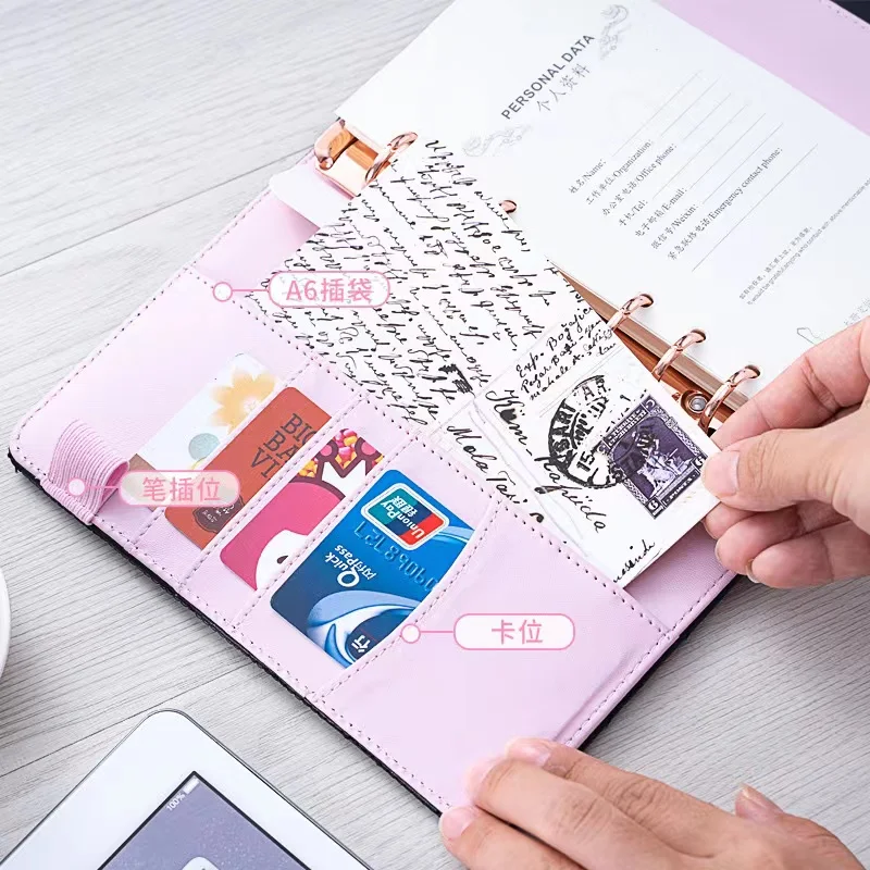 Блокнот А6 кожаный стеганый многоразовый с 6 кольцами 100 г/м2 80 листов | Канцтовары