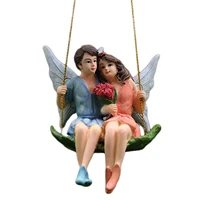 retro mini couple resin statue flower fairy swing pendant fairy tale doll house ornaments creative birthday gift confession gift