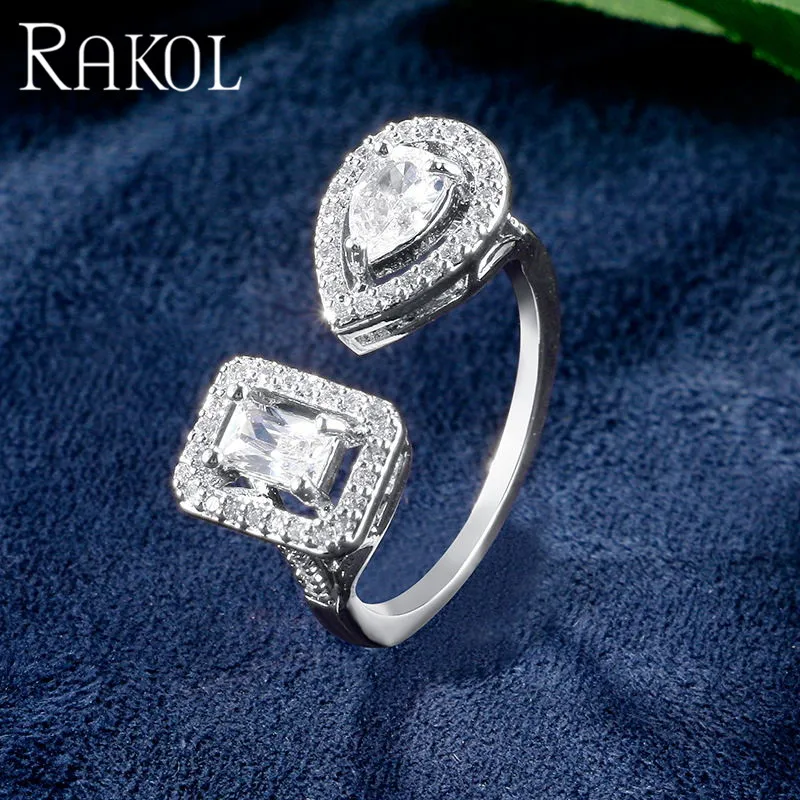 Ring Rose Gold RAKOL Гладкий минималистский дизайн с кубическим цирконием браслеты из колец комплект ювелирных изделий женщина свадебное платье аксессуары RS03046 - Окраска металла: Ring Rose Gold