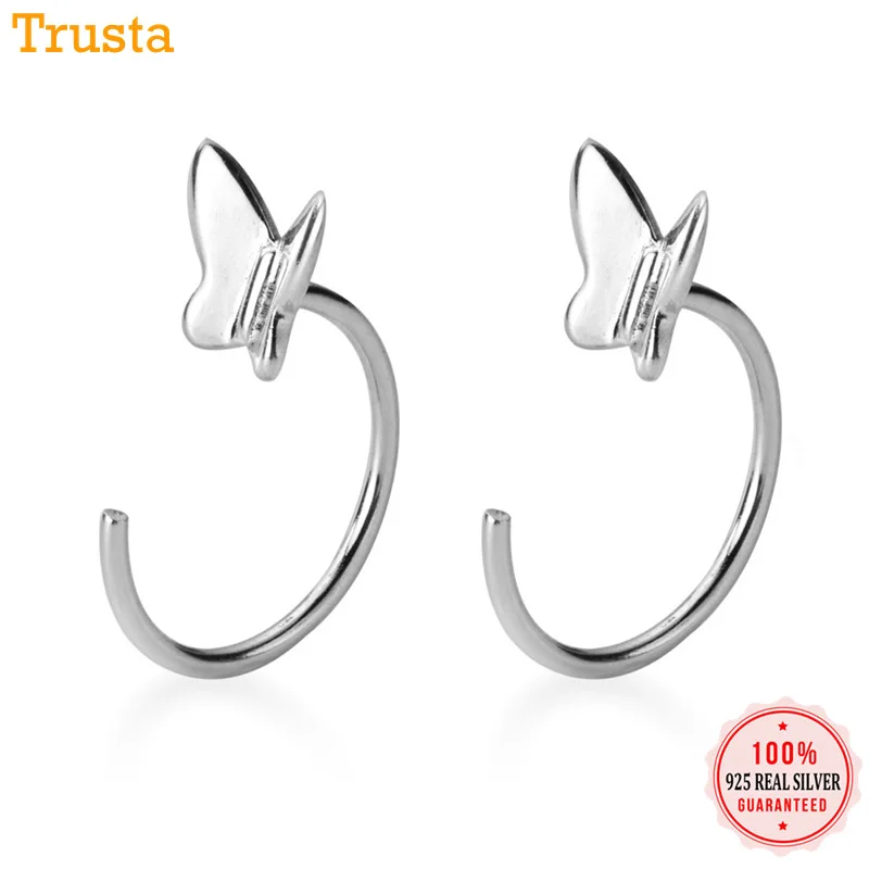 Trustdavis Женская мода 100% твердые настоящие серебряные модные золотые серьги