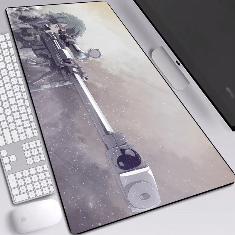 

Sword Art Anime Girl With Gun Picture Mouse Pads Anti-slip Rubber Pads Gamer Desktop Mice Mat 900x400mm Large XXL For Anime Fans