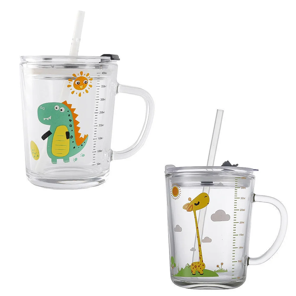 

2Pcs Household Scale Cups Heat Resistant Cups Straw Glass Cups Glassware
