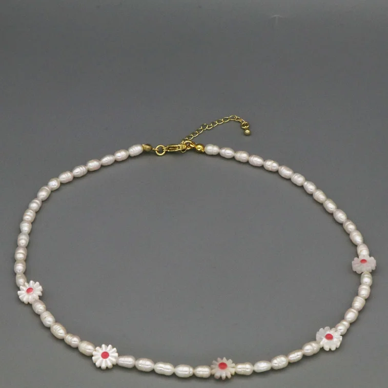 

White Freshwater Pearl Shell Flower Choker Necklace for Women More colors