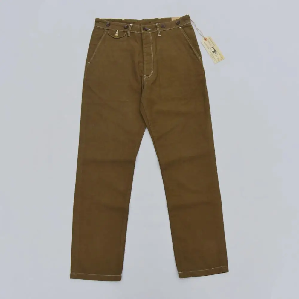 BOB DONG Casual Twill Chino Vintage Style Men's Pants With Suspender Buttons
