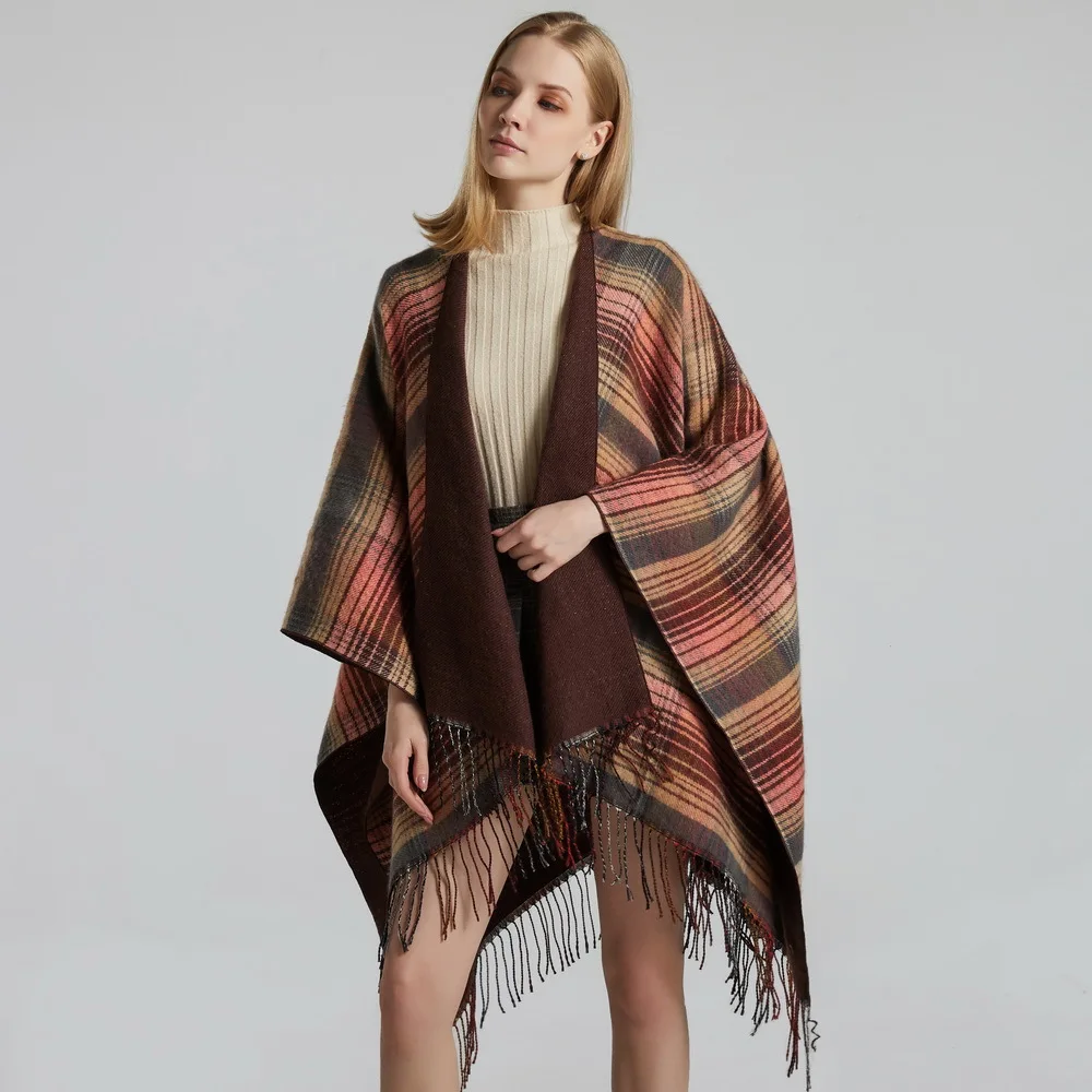 

FXAASS New 2020 Autumn Winter Shawl Fashion Poncho Women Cashmere Scarf Lady Luxury Blanket Warm Pashmina Plaid Cape