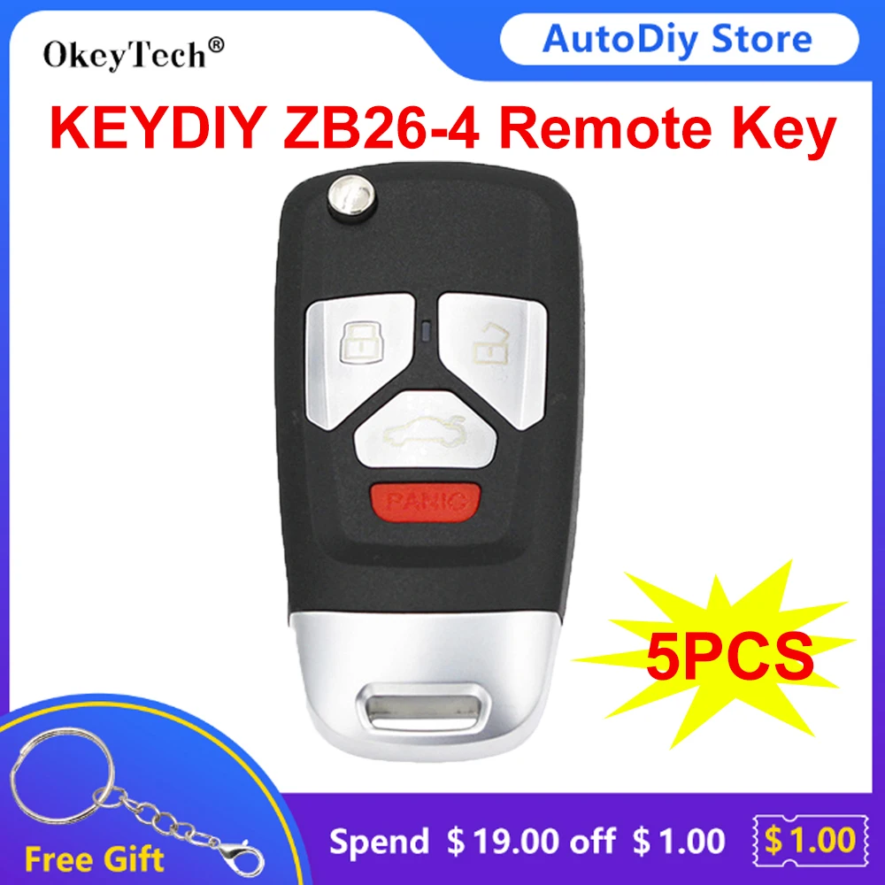 

Okeytech 5PCS Original KEYDIY Universal Smart Remote Key ZB26-4 For KD X2/KD900/Mini KD Programmer ZB Series KD Key Fob 4 Button