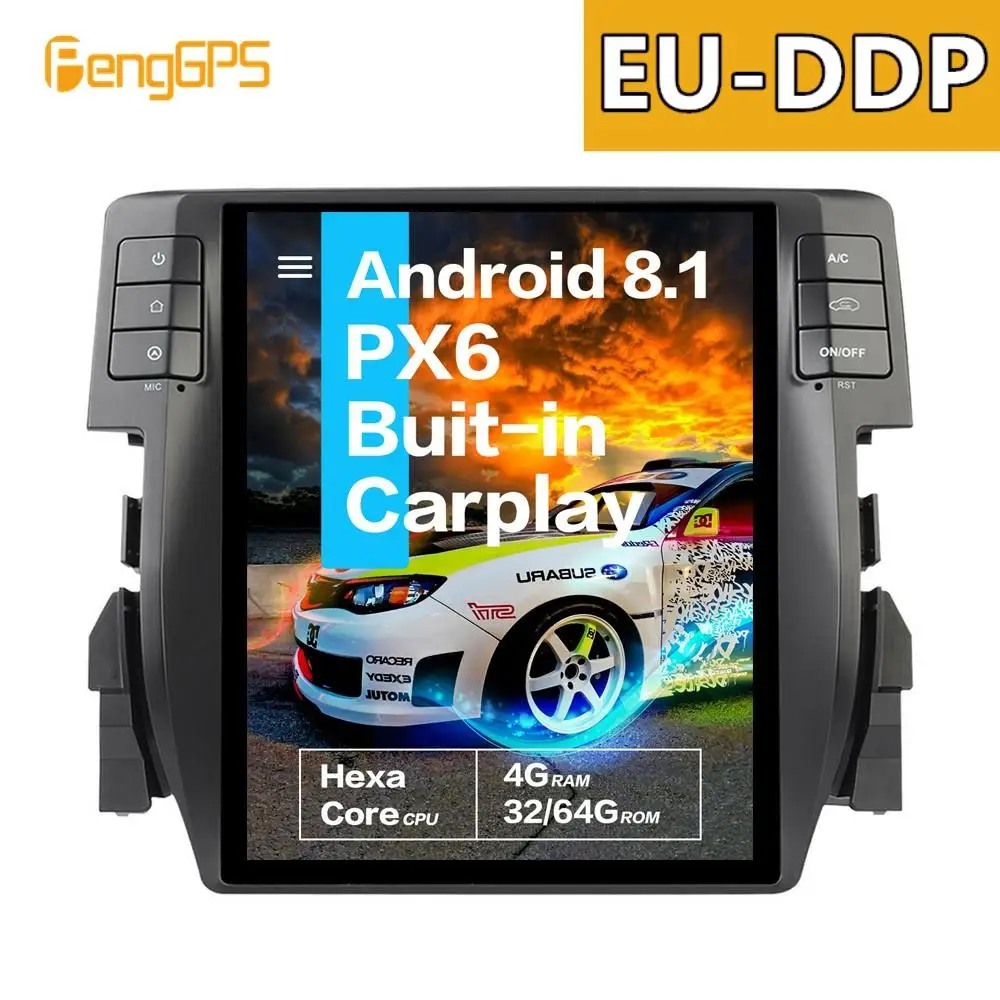 

Car multimedia player For Honda Civic 2016 - 2019 Stereo Android Radio Tesla Screen PX6 GPS Navi Head unit Cassette Recorder