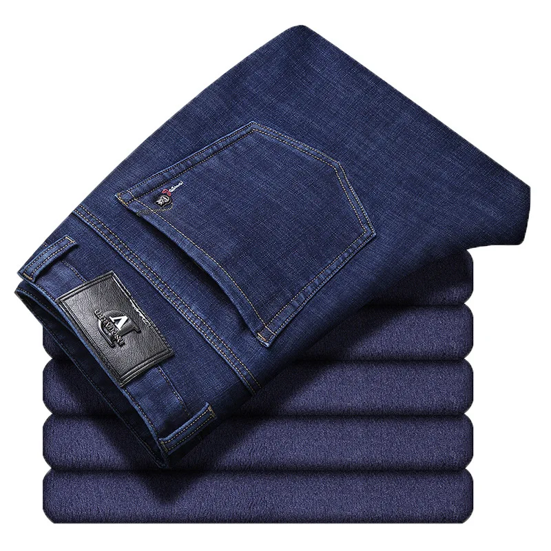 Джинсы мужские прямые стрейчевые брендовые плотные теплые брюки деловой стиль