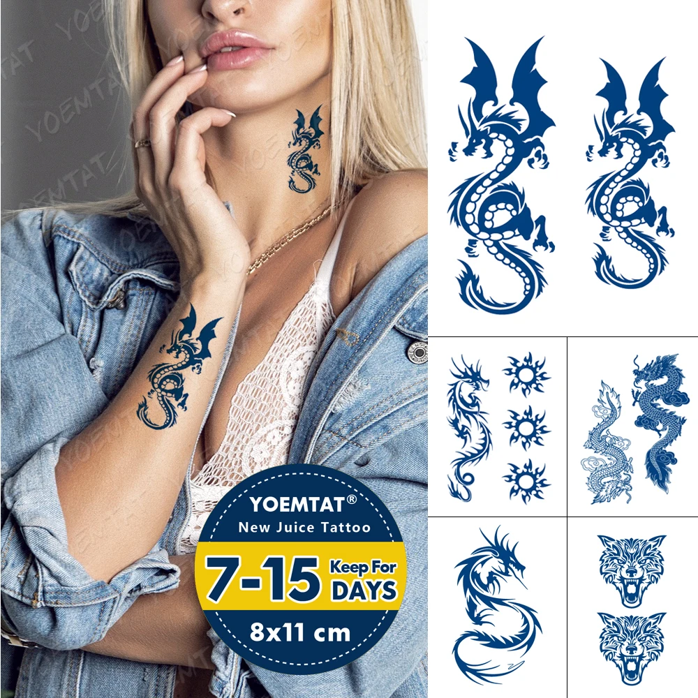 

Juice Lasting Waterproof Temporary Tattoo Sticker Dragon Totem Wings Flash Tatoo Male Arm Thigh Sexy Body Art Fake Tatto Female