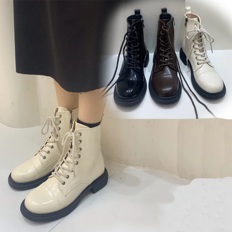 

Женские ботинки на молнии, с круглым носком, из микрофибры