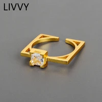 livvy silver color creative square shaped zircon rings charm women jewelry trendy party accessories gifts adjustable