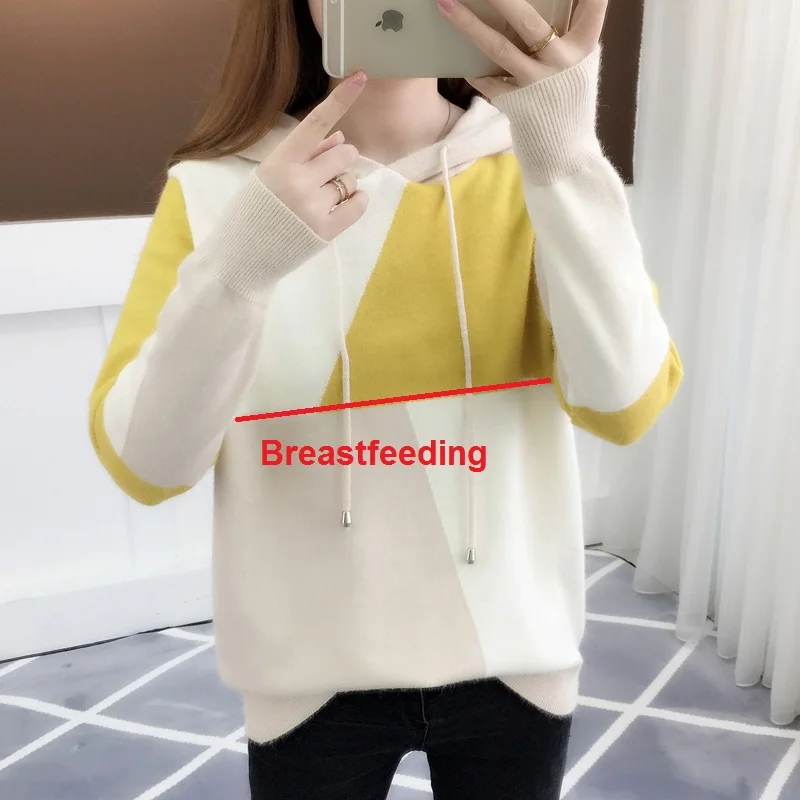 Breastfeeding Осенний свитер для грудного кормления для беременных женщин, Модный мягкий вязаный свитер для кормления грудью, пуловер для кормления грудью, топы - Цвет: Breastfeeding