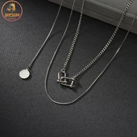akizoom double layers thick cuban box chain necklace stainless steel choker small round 2 colors for women jewelry party gift