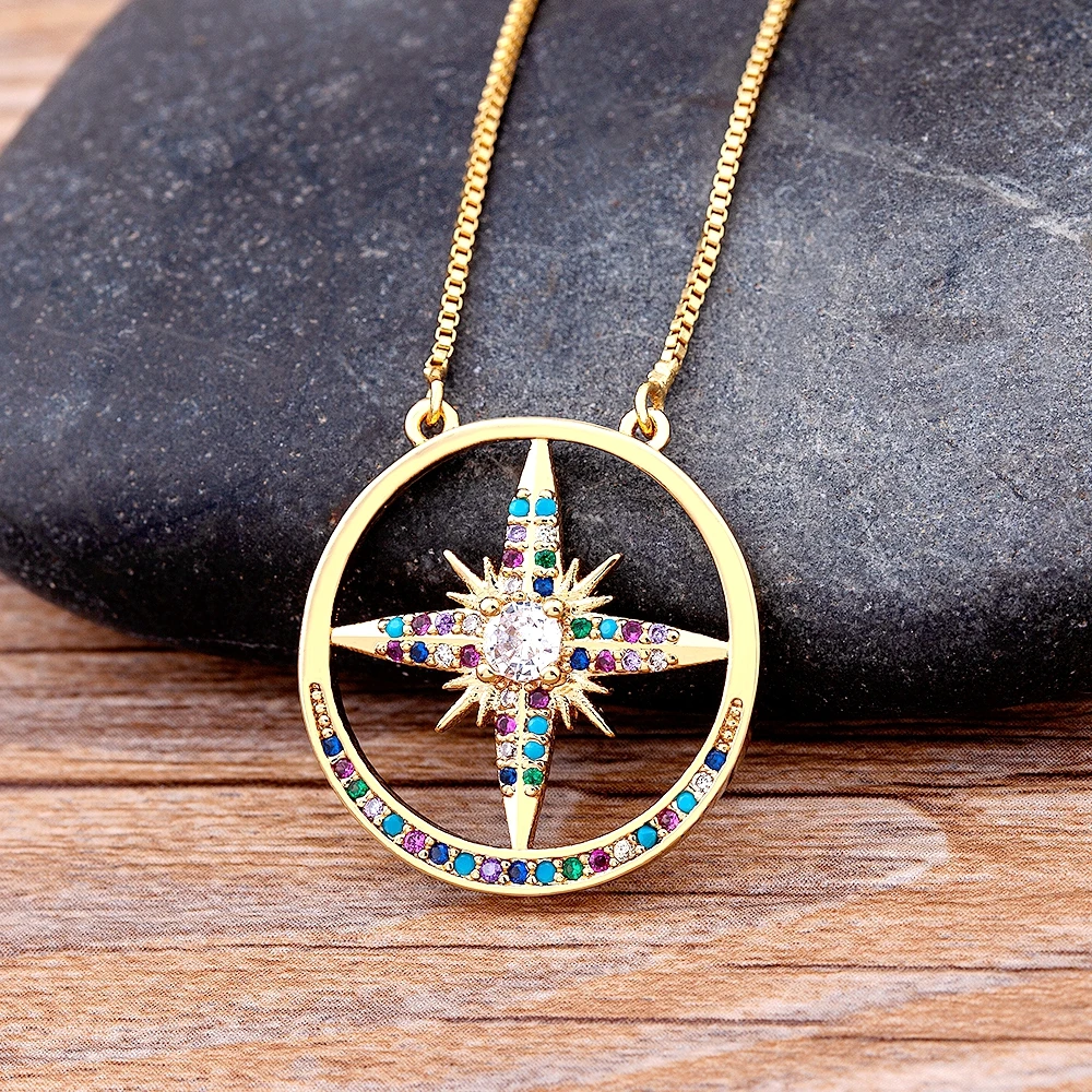 

AIBEF European America Retro Four-Pointed Star Copper Zircon Pendant Women Simple Personality High Quality Link Necklace Jewelry