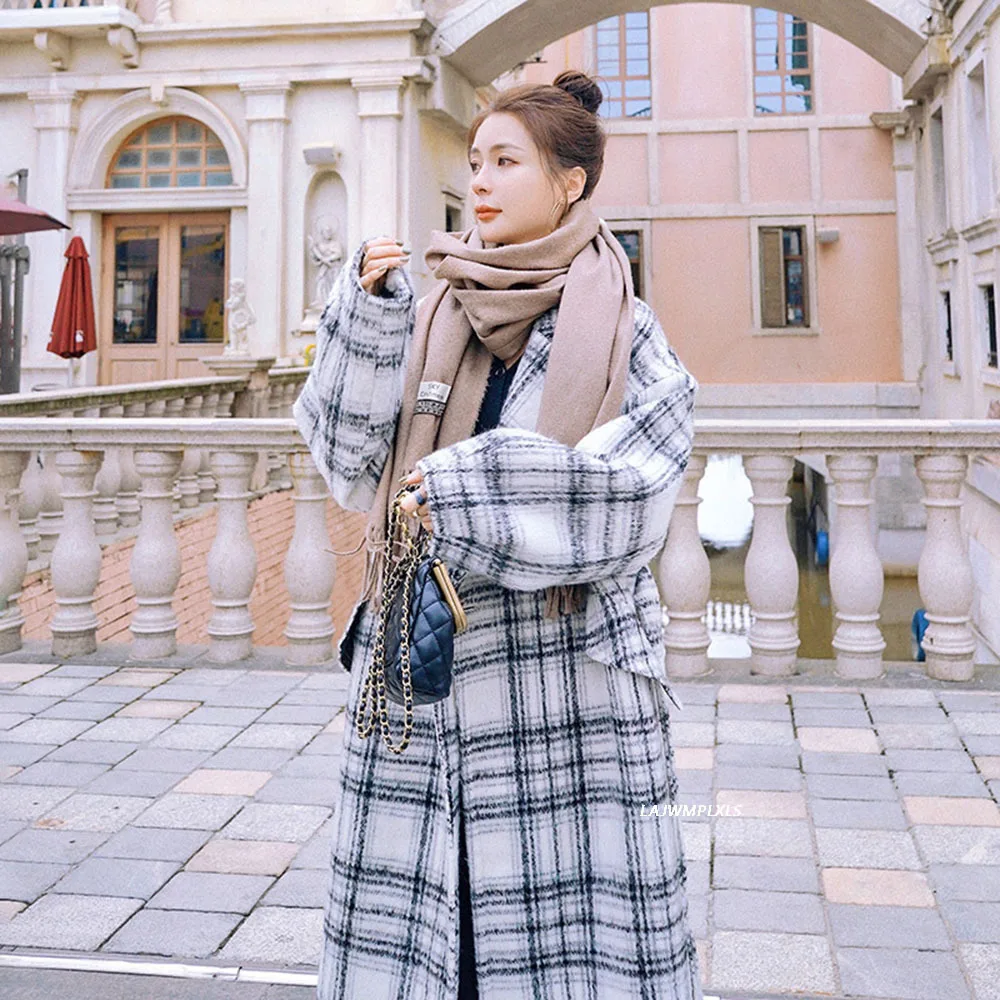 

Autumn Winter 2022 New Temperament Plaid Woolen Coat Korean Style Loose Overcoat Women