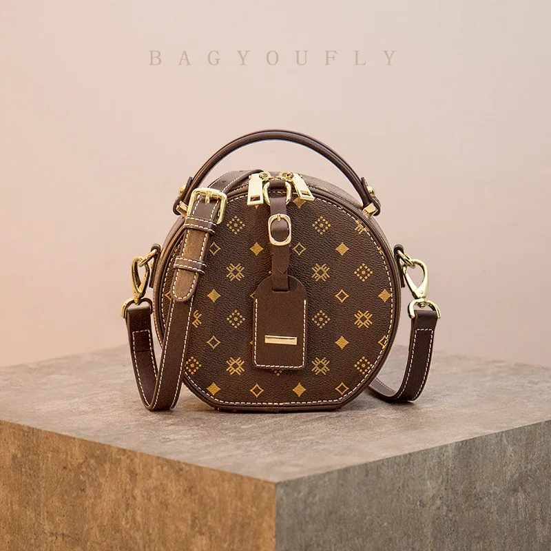 

2021 New Fashion Retro Prints Circular Bags for Women Luxury Brand Women Handbags Genuine Leather Purses and Handbags Monogram